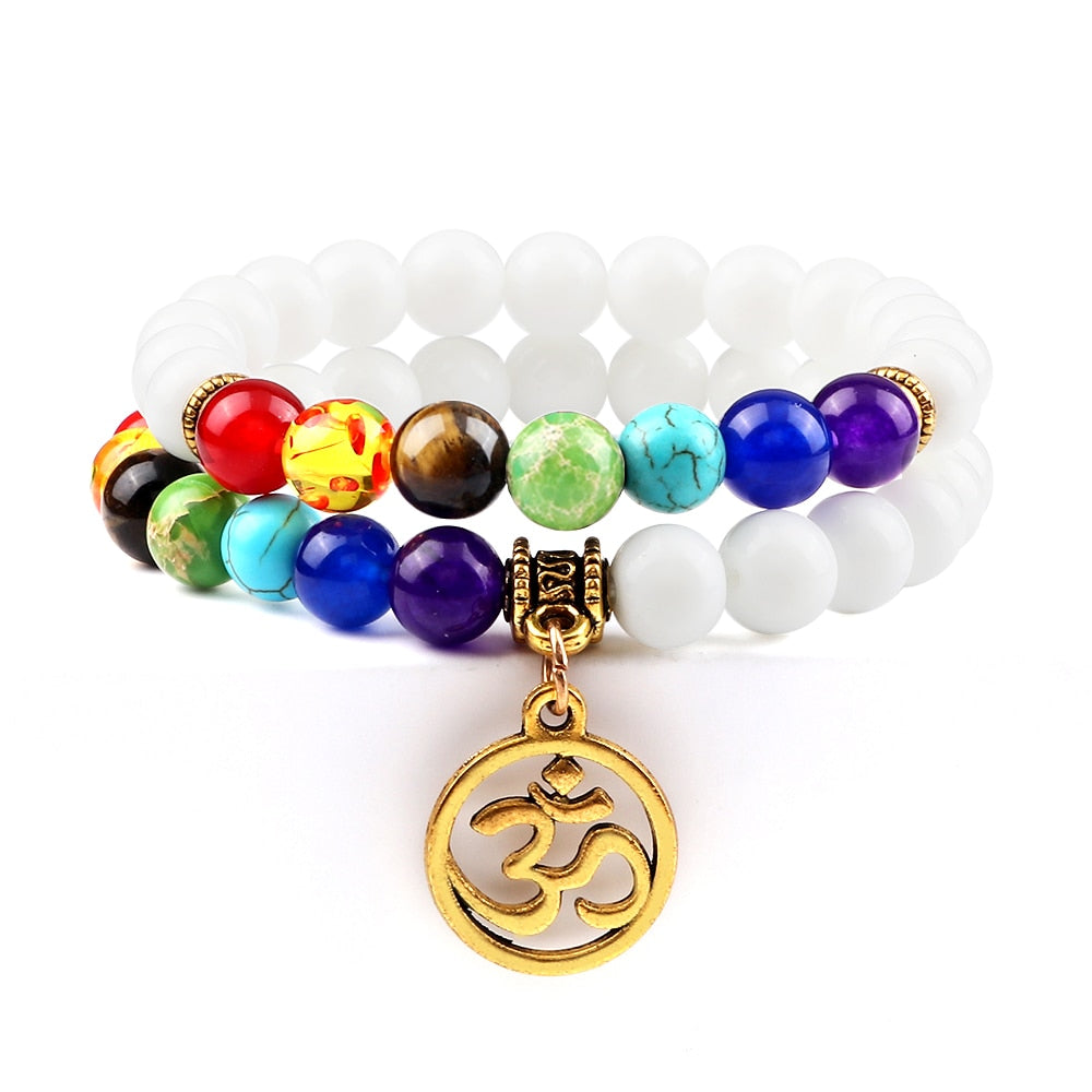 Bracelet 7 Chakras Méditation Avec Om Brooklynn,  bracelet 7 chakras guerison
