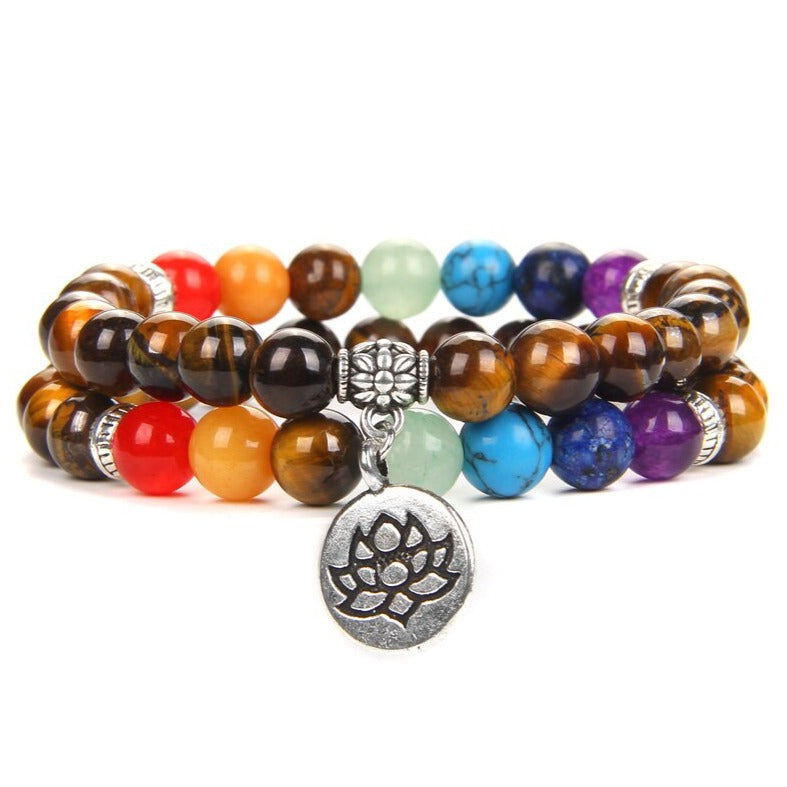 Bracelet 7 Chakras Du Bonheur Lotus Malaya,  bracelet d'harmonisation des 7 chakras en pierres naturelles