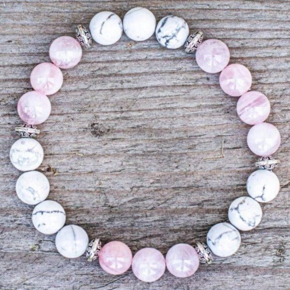 Bracelet En Perles De Quartz Rose Et Howlite Blanche