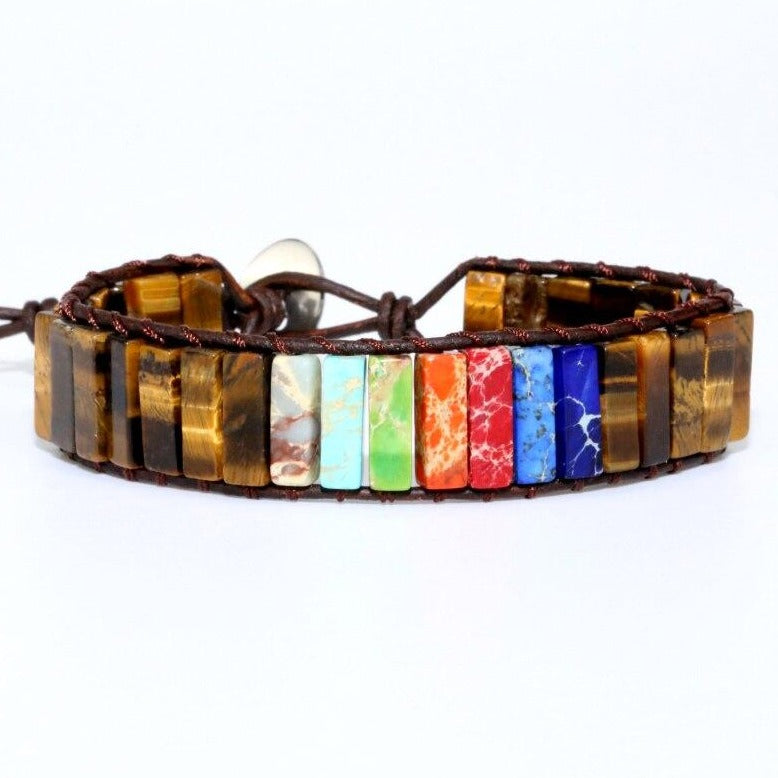 Bracelet 7 Chakras De Guérison En Œil De Tigre