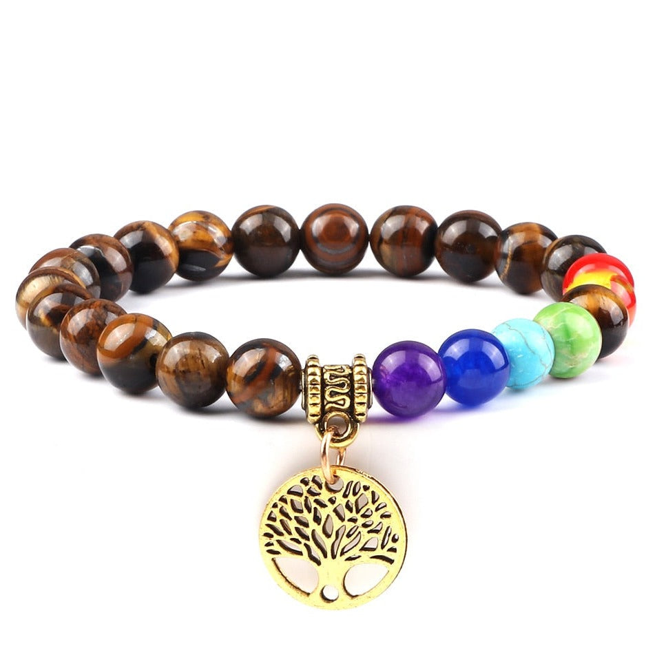 Bracelet 7 Chakras Avec Arbre De Vie Heaven,  bracelet 7 chakras onyx noir