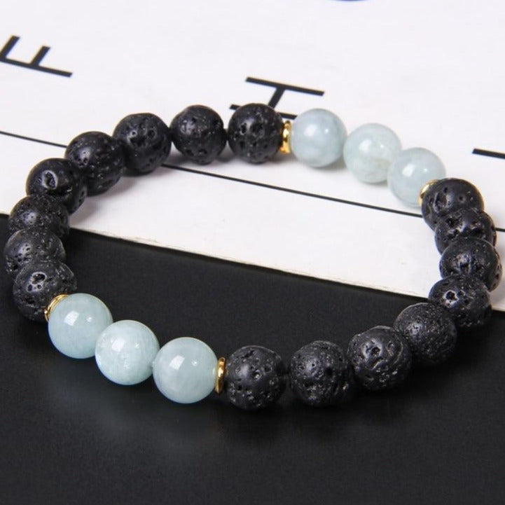 Bracelet Homme En Pierre Aquamarine et Pierre De Lave