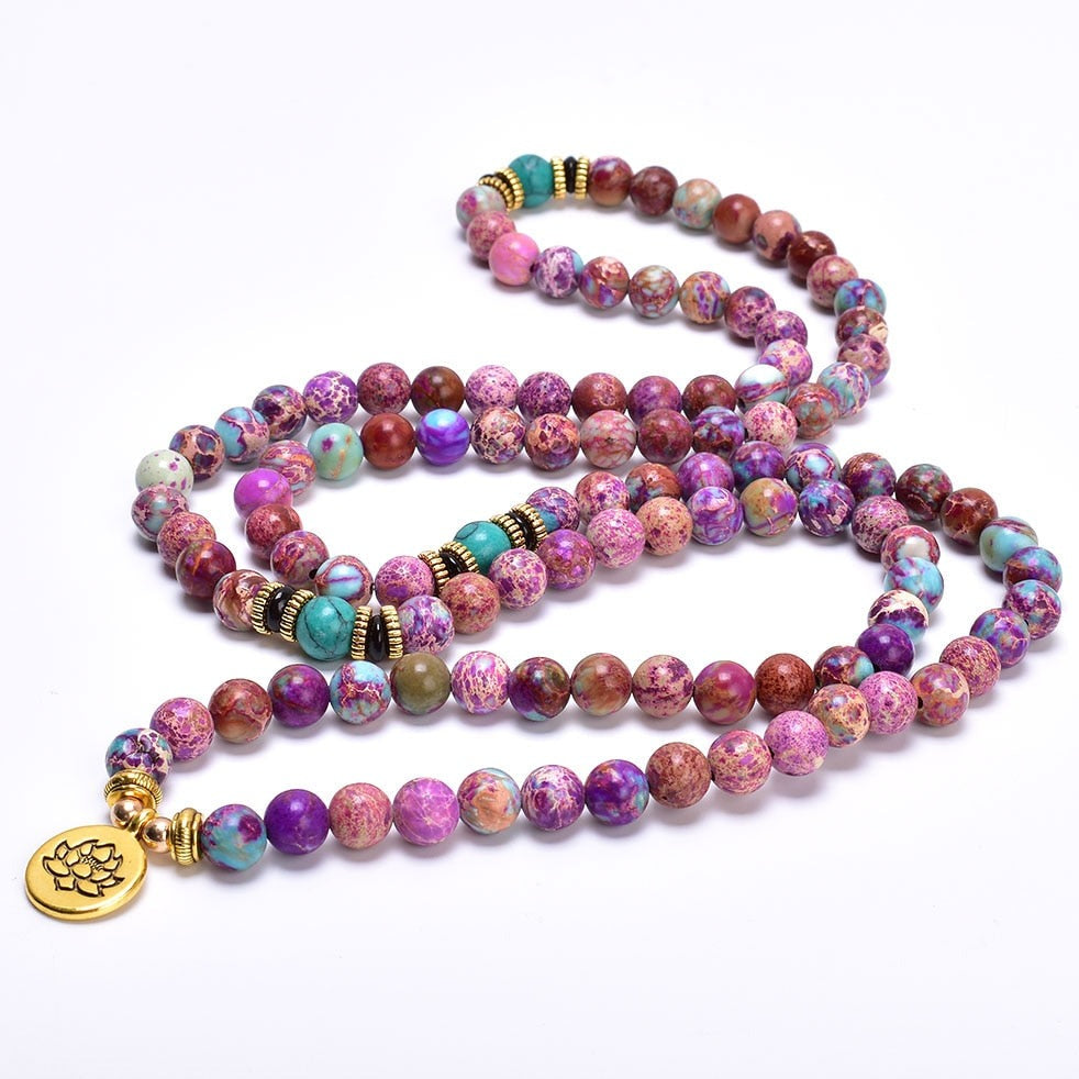Bracelet Mala Jaspe Empereur (Lotus), bracelet mala 108