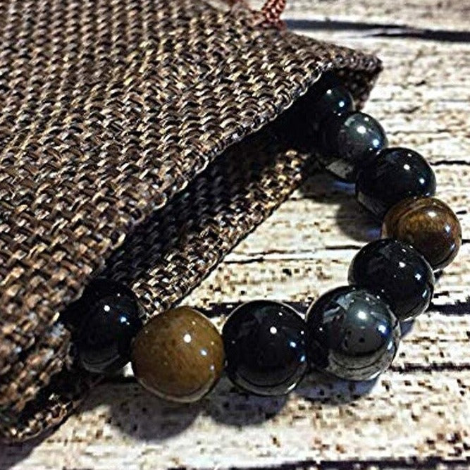 Bracelet De Protection Extrême Œil Du Tigre Et Obsidienne Et Hématite