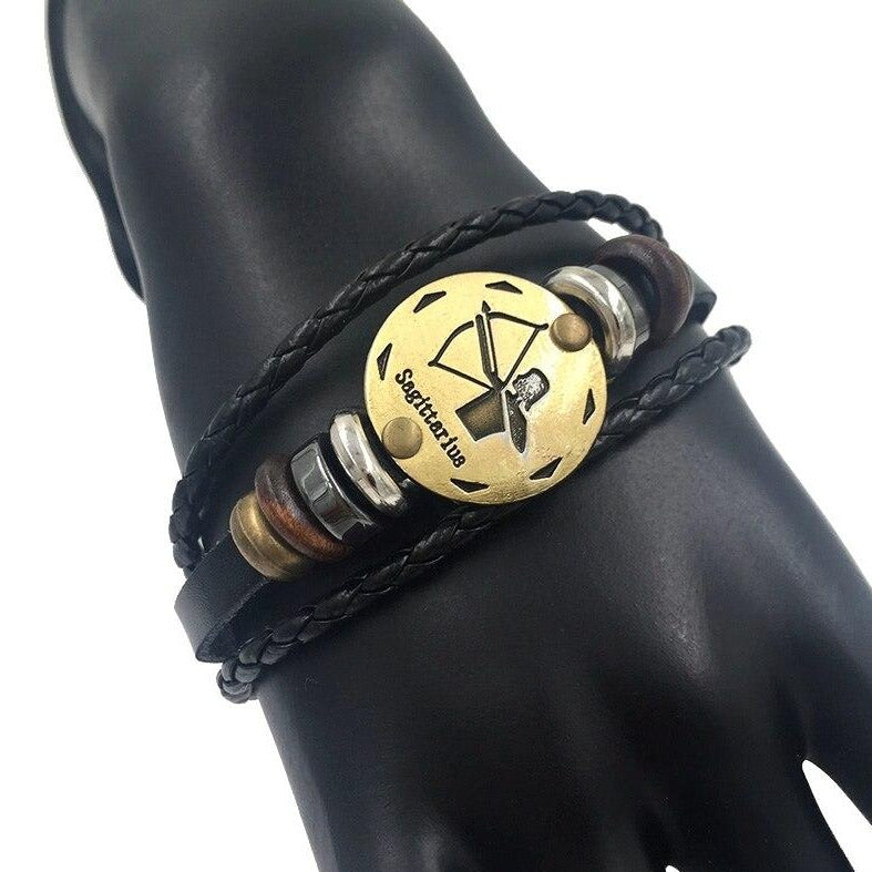Bracelet Signe Astrologique Homme (Cuir) Doré