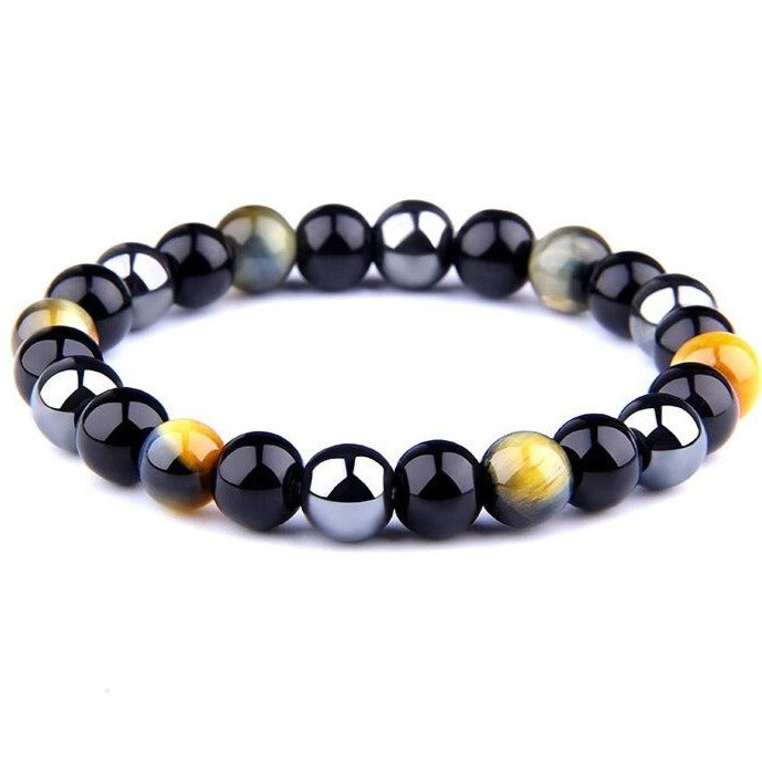 Bracelet De Protection Extrême Œil Du Tigre Et Obsidienne Et Hématite