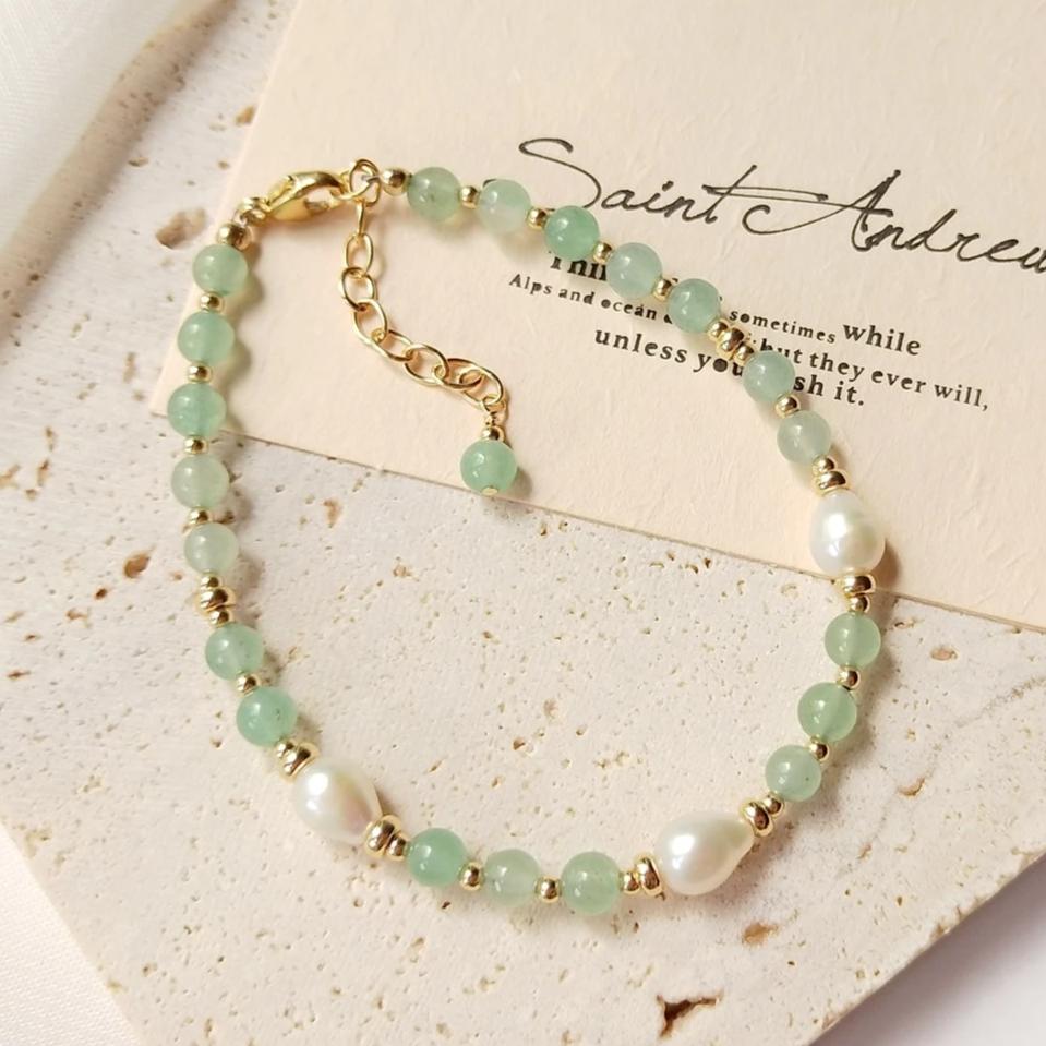 Bracelet En Or Et Perles D&#39;Aventurine