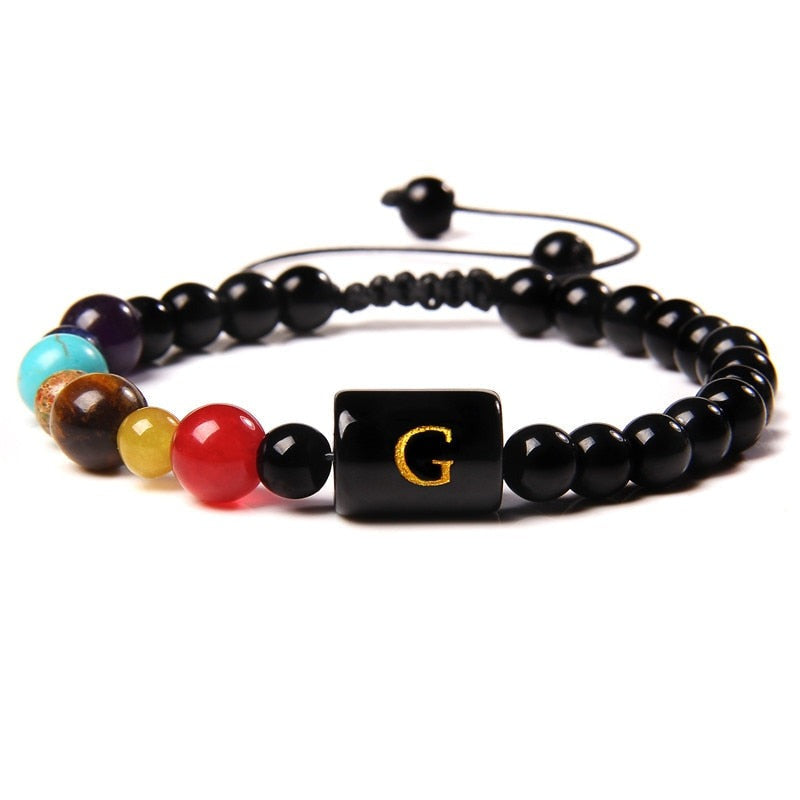 Bracelet Avec 7 Chakras Et Initial Evelyn,  bracelet 7 chakras petite taille
