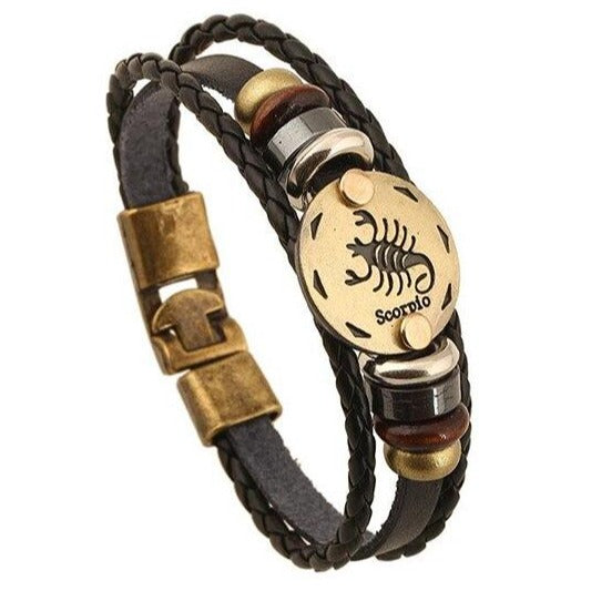 Bracelet Signe Astrologique Homme (Cuir) scorpion