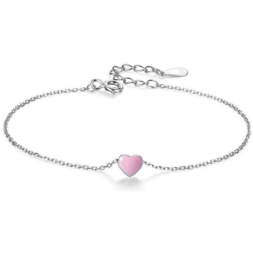 Bracelet En Argent Cœur Rose
