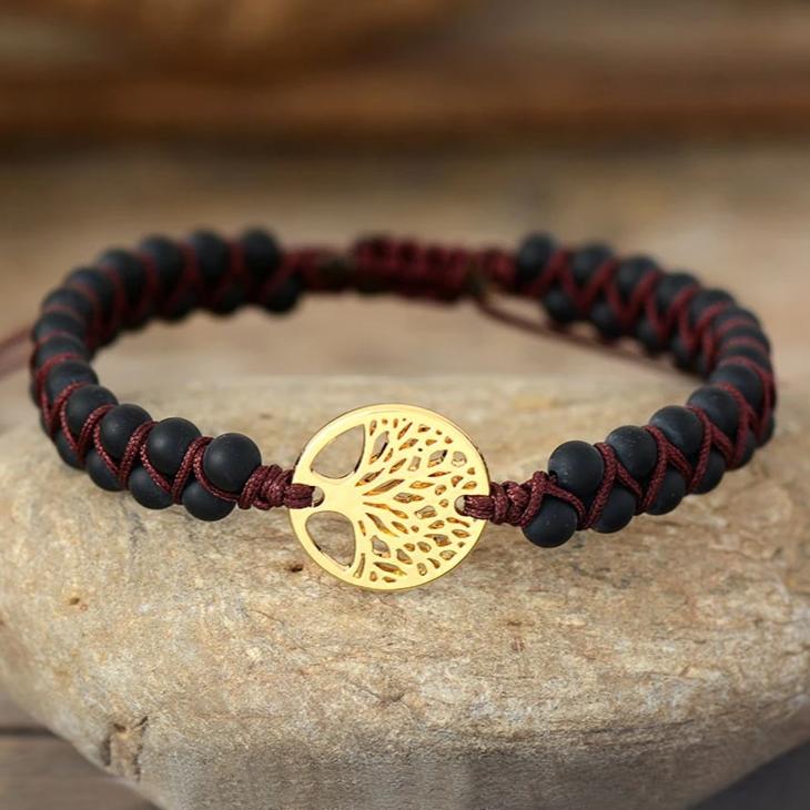 Bracelet En Agate Noire Mate