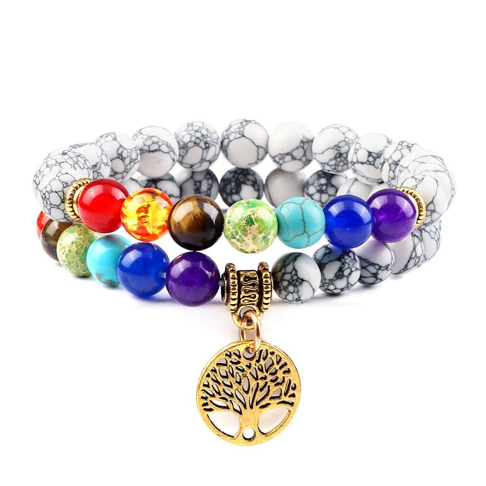Bracelet 7 Chakras Méditation Avec Arbre De Vie Hadassah,  bracelet 7 chakras oeil de tigre