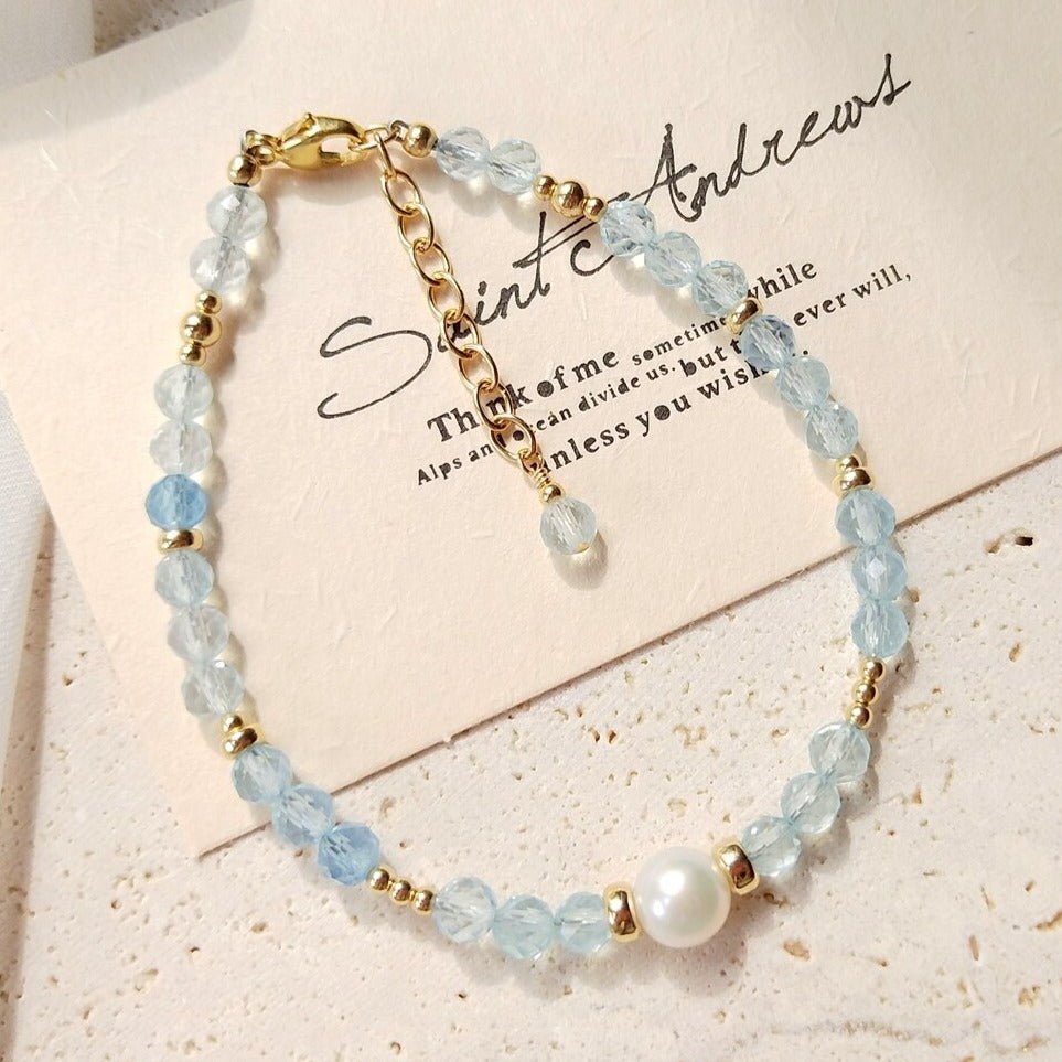 Bracelet En Aigue-Marine Et Perle D&#39;Eau Douce