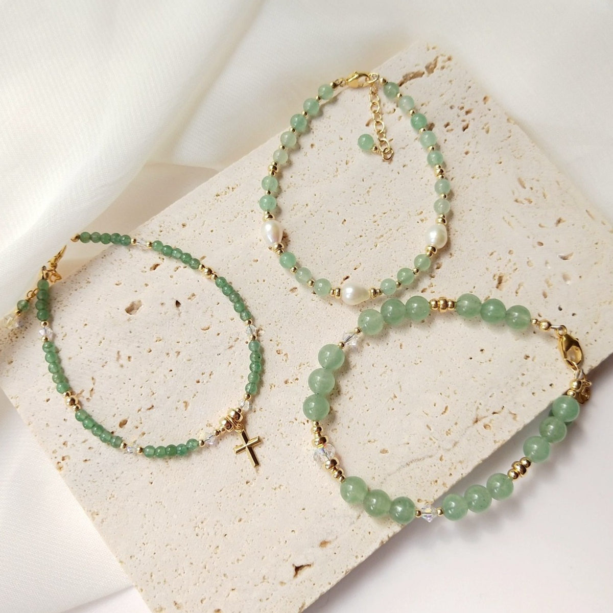 Bracelet En Or Et Perles D&#39;Aventurine