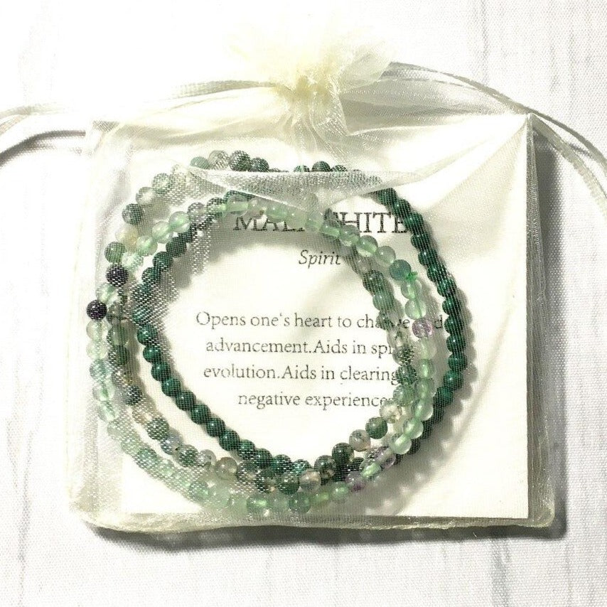 Lot De 3 Bracelets Reiki : Agate Mousse, Malachite, Fluorite