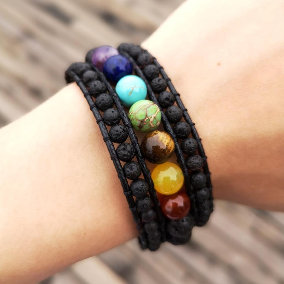 Bracelet 7 Chakras Guerison Bouddhiste Roselyn,  bracelet 7 chakras vraies pierres