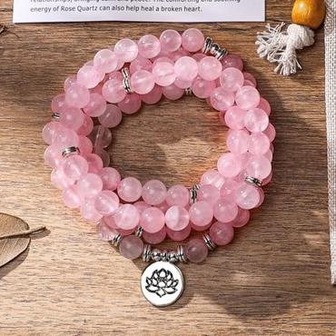 Bracelet Mala Tibétain Quartz Rose Lotus