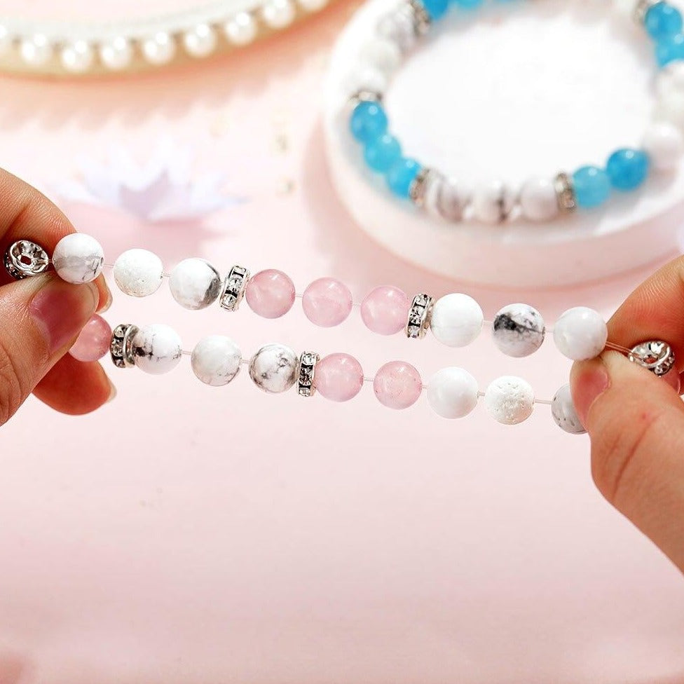 Bracelet En Perles De Quartz Rose Et Howlite Blanche