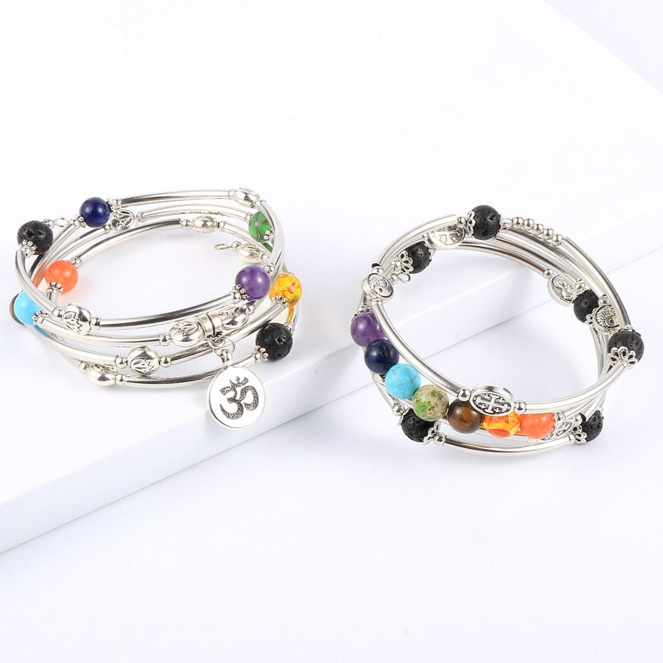 Bracelet 7 Chakras Vraies Pierres Pour Femme Camryn,  bracelet 7 chakras bois