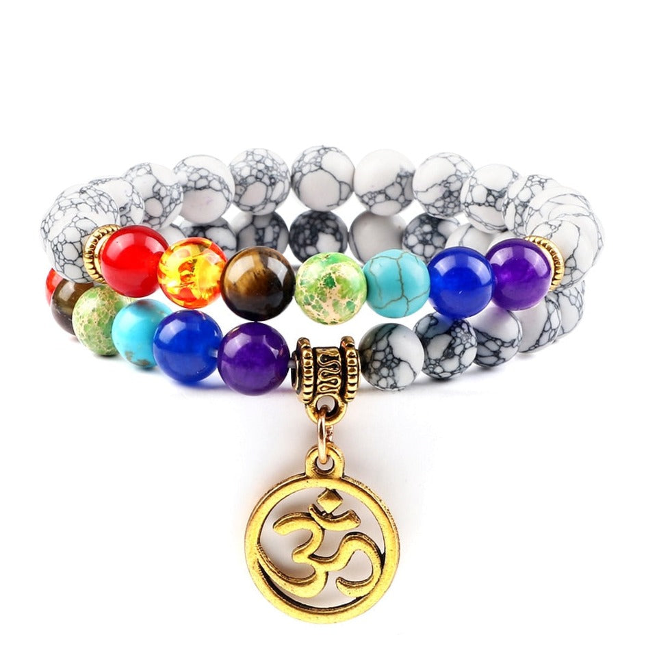 Bracelet 7 Chakras Méditation Avec Om Valentina,  bracelet tibétain 7 chakras