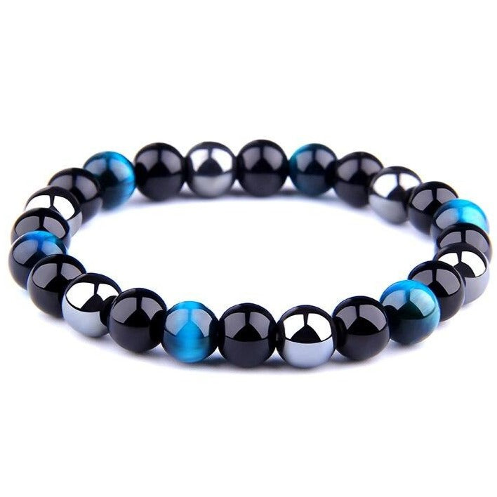 Bracelet De Protection Extrême Œil Du Tigre Et Obsidienne Et Hématite
