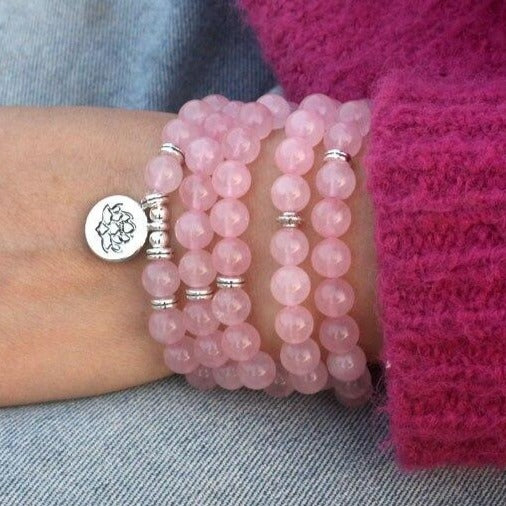 Bracelet Mala Tibétain Quartz Rose Lotus