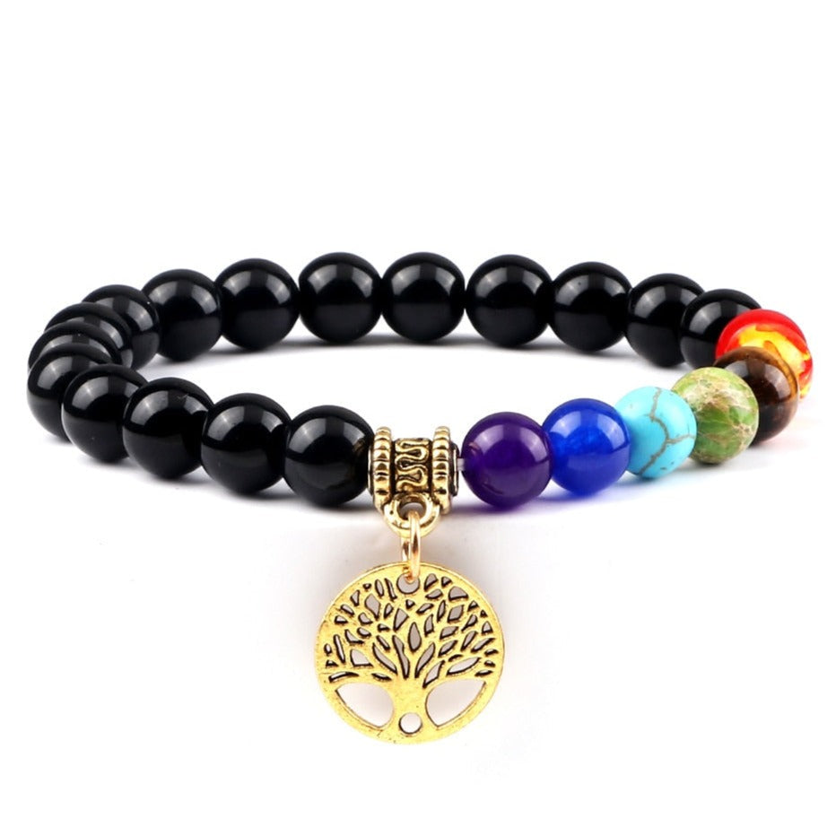 Bracelet 7 Chakras Avec Arbre De Vie Mae,  bracelet tibétain 7 chakras