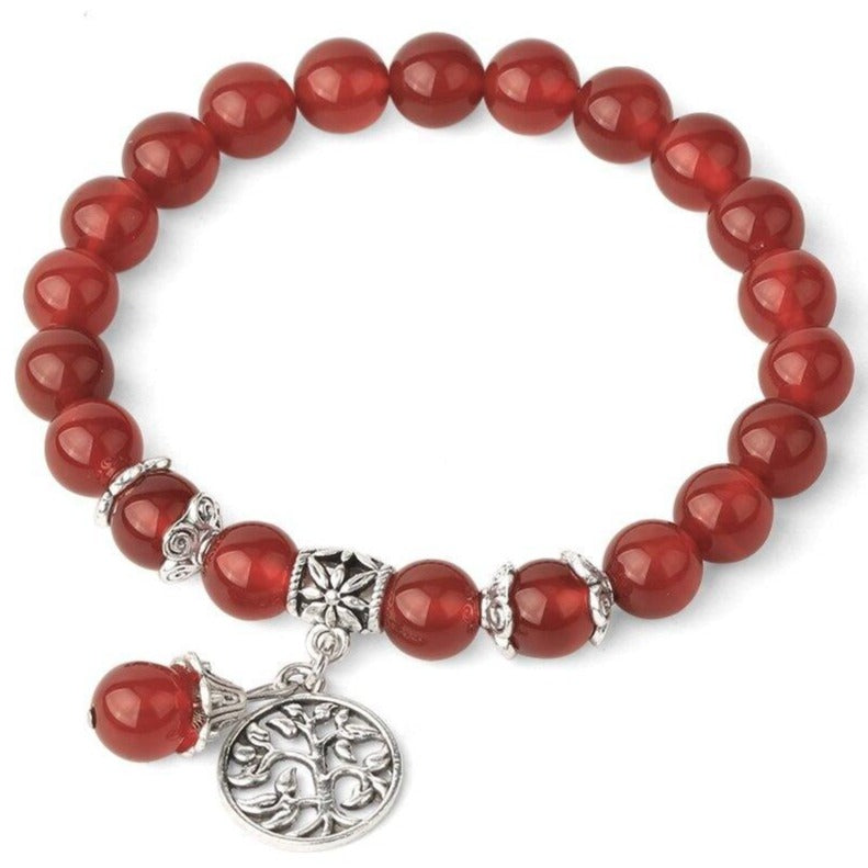 Bracelet Arbre De Vie En Perles d&#39;Agate Rouge