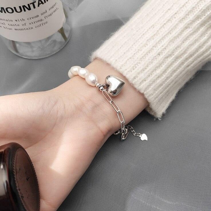 Bracelet Breloque Cœur (Perles) argent