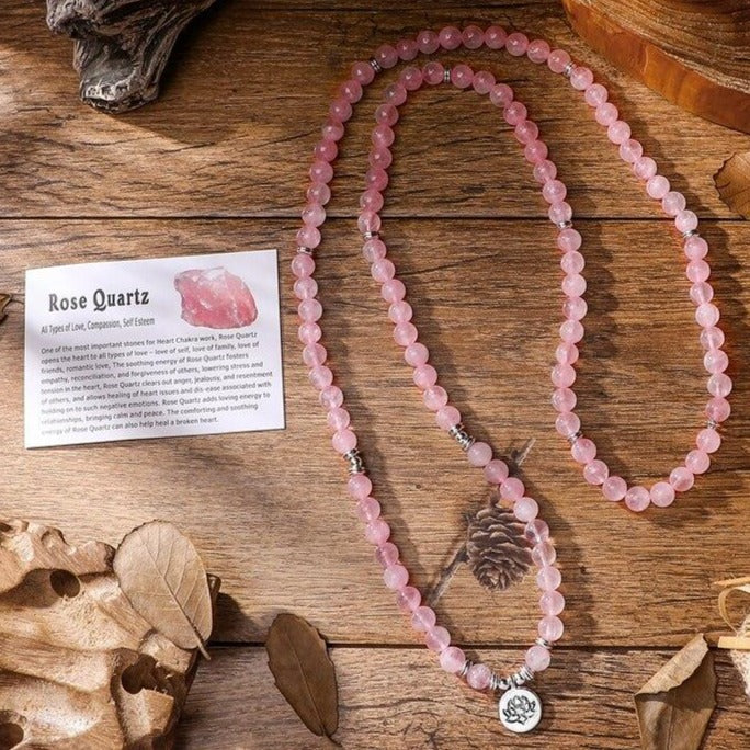 Bracelet Mala Tibétain Quartz Rose Lotus