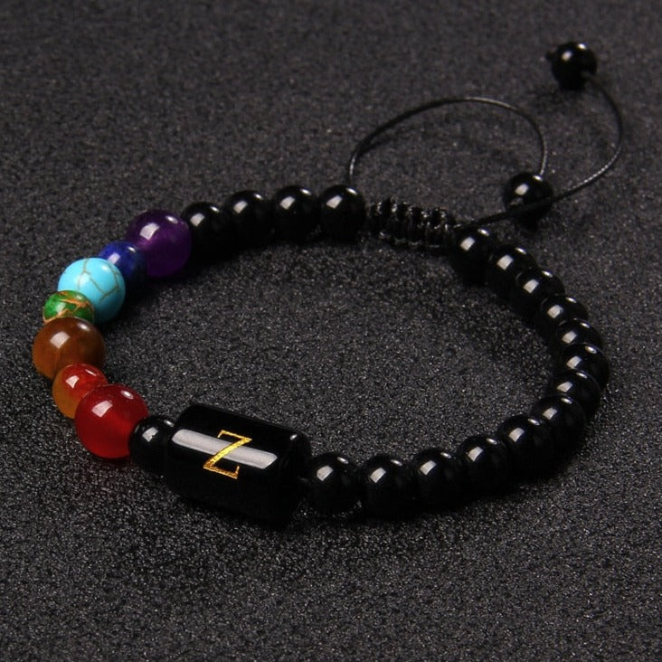 Bracelet Avec 7 Chakras Et Initial Kimber,  bracelet 7 chakras pour homme