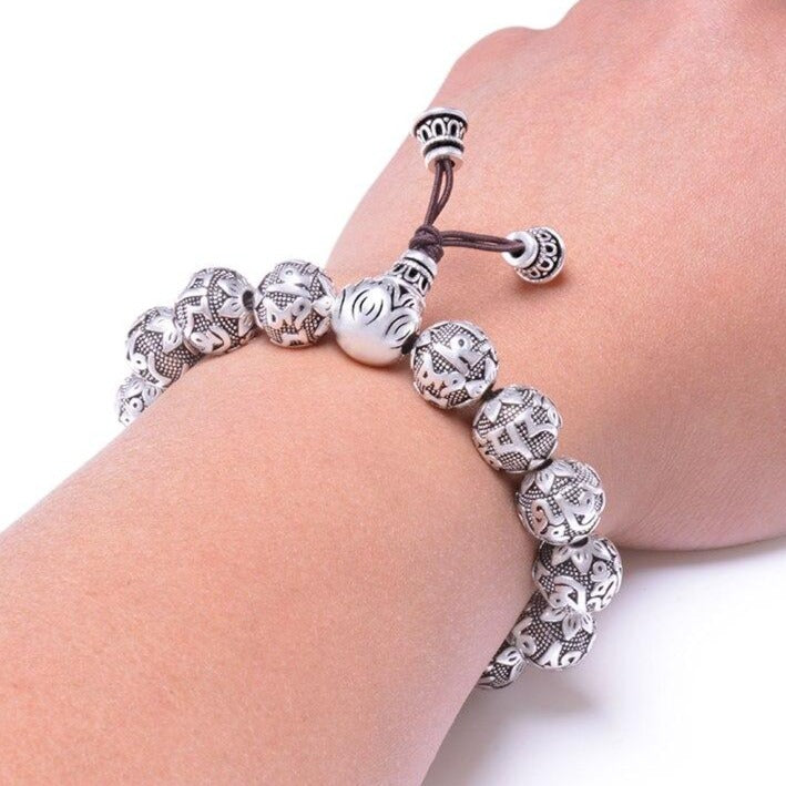 Bracelet Bouddhiste En Argent Tibétain