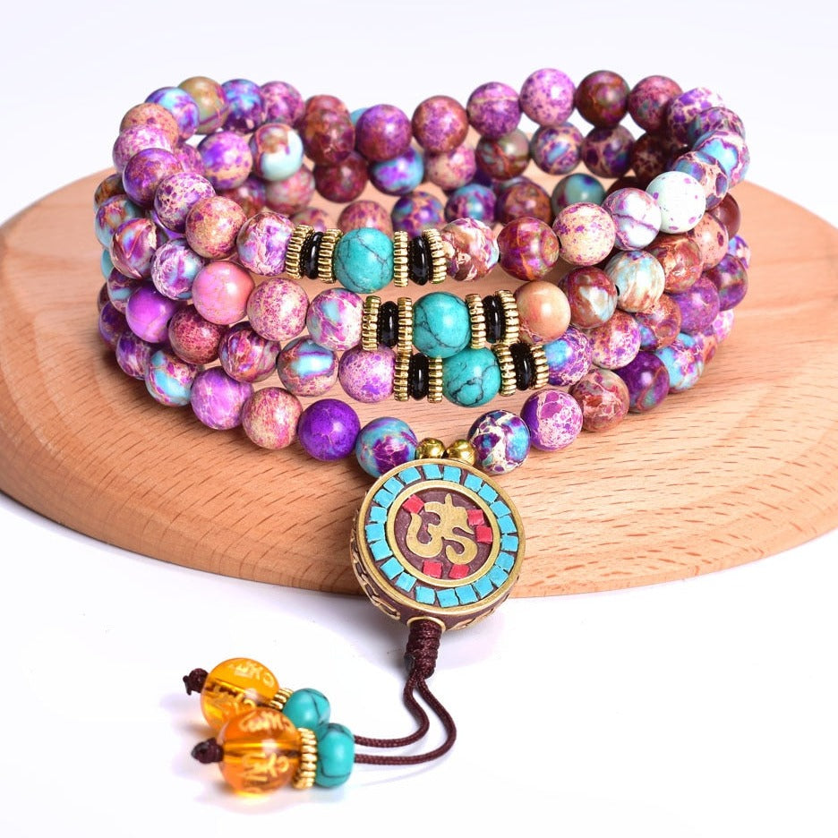  Bracelet Mala de Méditation en Jaspe Violet, bracelet mala femme
