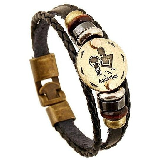 Bracelet Signe Astrologique Homme (Cuir) verseau