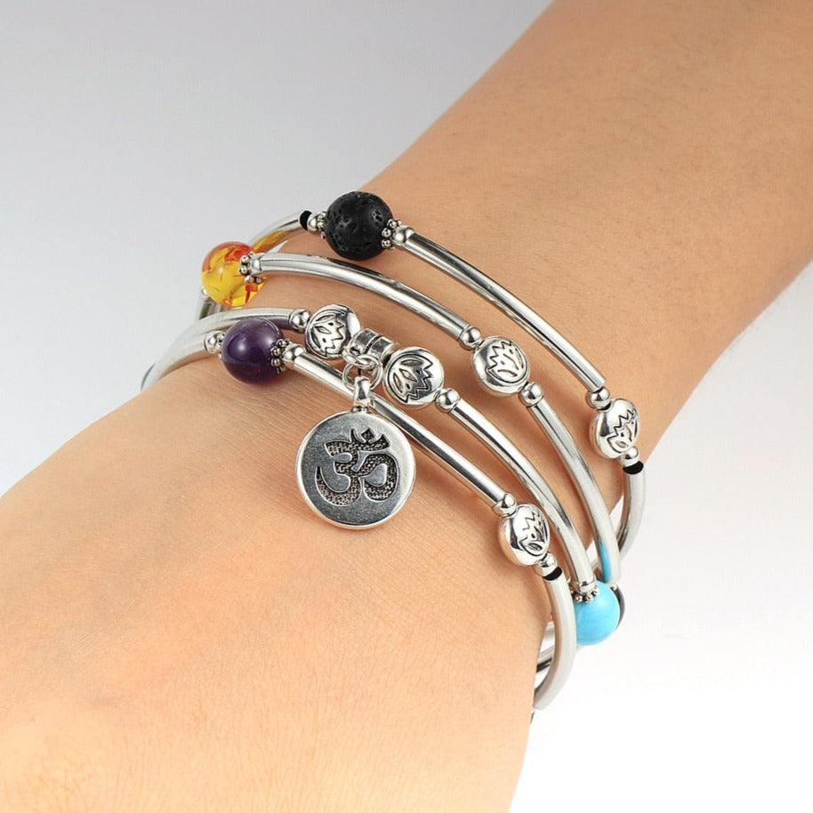 Bracelet 7 Chakras Vraies Pierres Pour Femme Camryn,  bracelet 7 chakras oeil de tigre purification