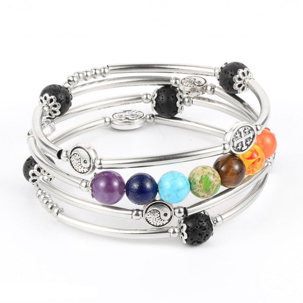 Bracelet 7 Chakras Vraies Pierres Pour Femme Camryn,  bracelet 7 chakras en pierres naturelles