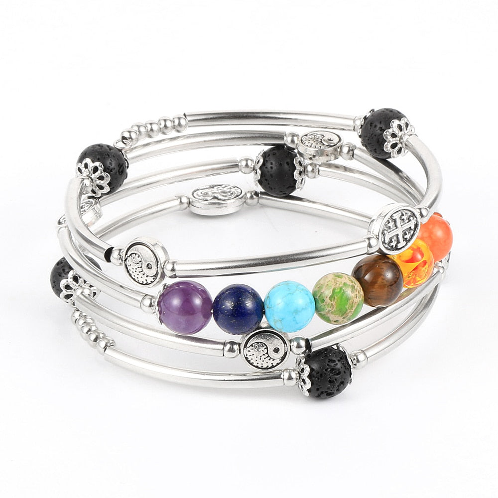 Bracelet 7 Chakras Vraies Pierres Pour Femme Camryn,  bracelet 7 chakras hematite