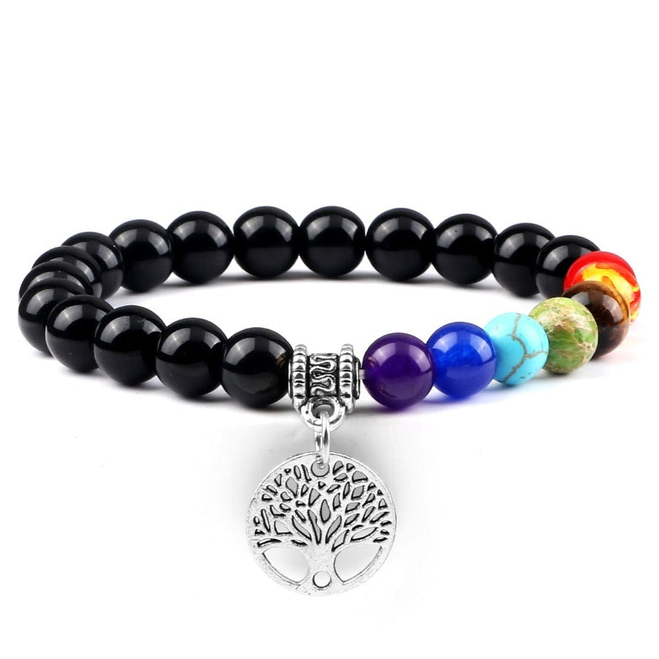 Bracelet 7 Chakras Avec Arbre De Vie Veda,  bracelet mala 7 chakras