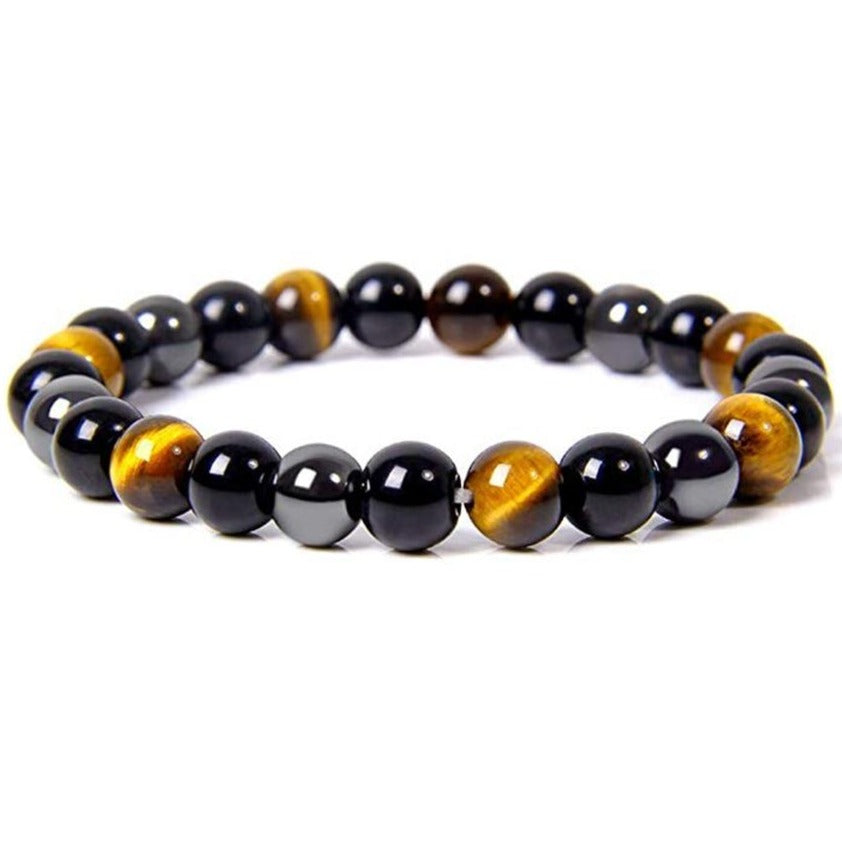 Bracelet De Protection Extrême Œil Du Tigre Et Obsidienne Et Hématite