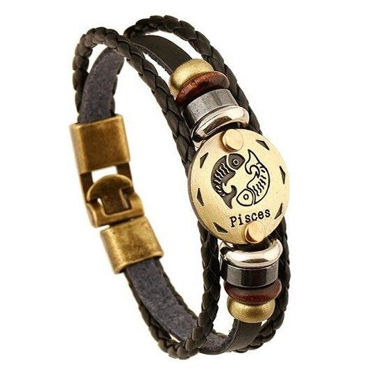 Bracelet Signe Astrologique Homme (Cuir) poisson
