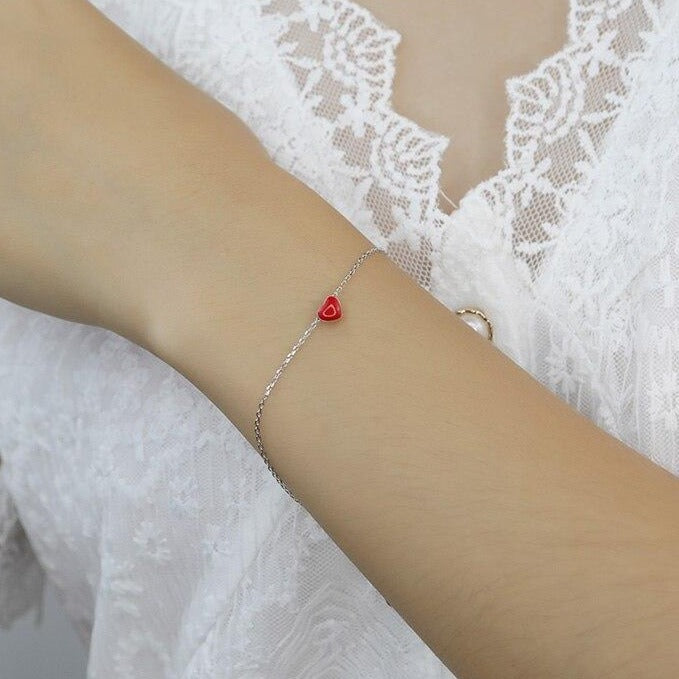 Bracelet En Argent Cœur Rose