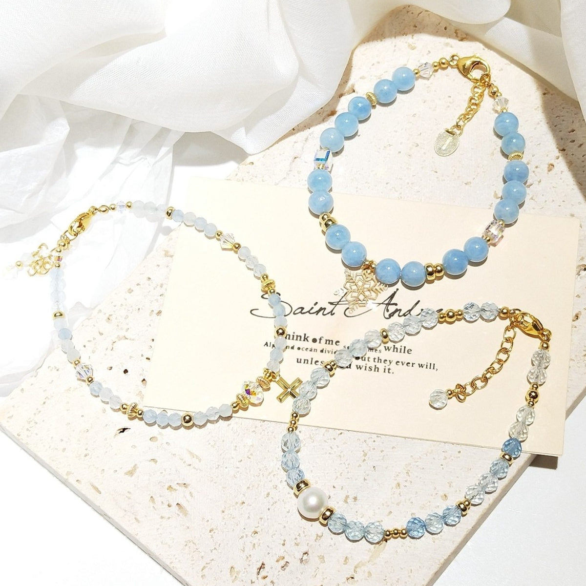 Bracelet En Or Et Perles d&#39;Aigue-Marine
