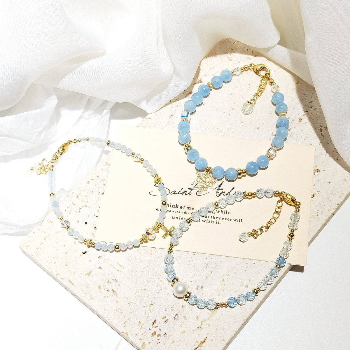 Bracelet En Aigue-Marine Et Perle D&#39;Eau Douce