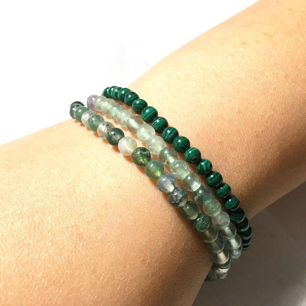 Lot De 3 Bracelets Reiki : Agate Mousse, Malachite, Fluorite