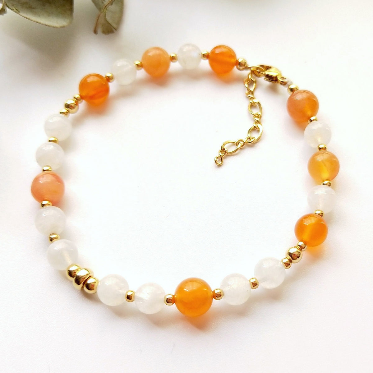 Bracelet Cornaline Et Pierre De Lune Or