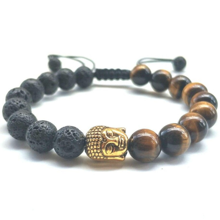 Bracelet Bouddhiste En Pierre De Lave et Oeil De Tigre