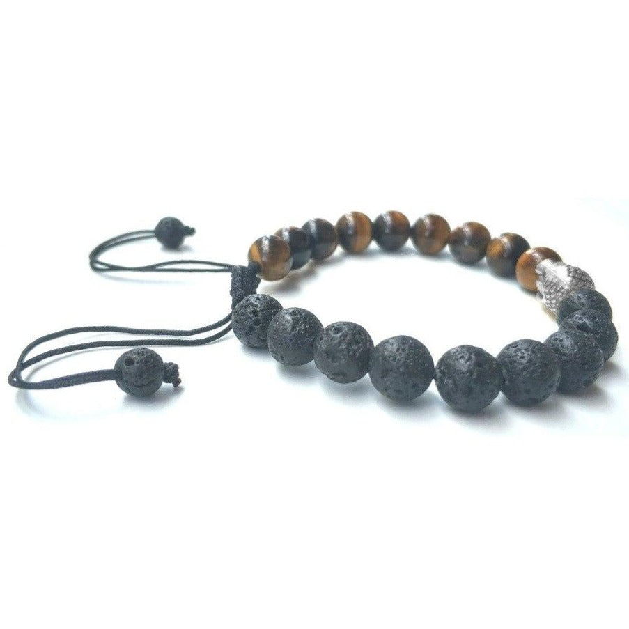 Bracelet Bouddhiste En Pierre De Lave et Oeil De Tigre