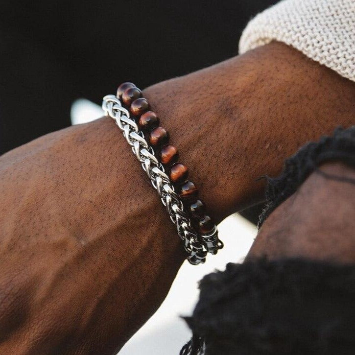 Bracelet Pour Homme En Chaîne Et Perles Naturelles