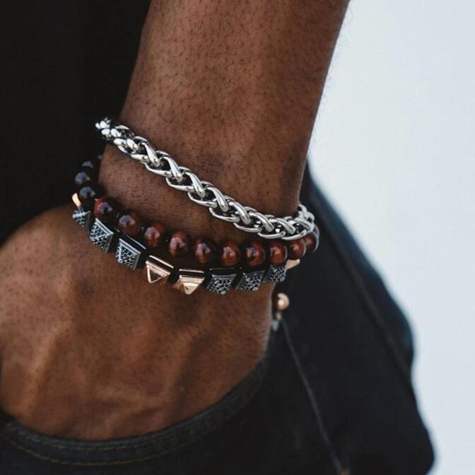 Bracelet Pour Homme En Chaîne Et Perles Naturelles