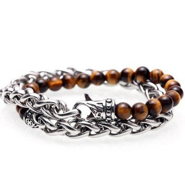 Bracelet Pour Homme En Chaîne Et Perles Naturelles